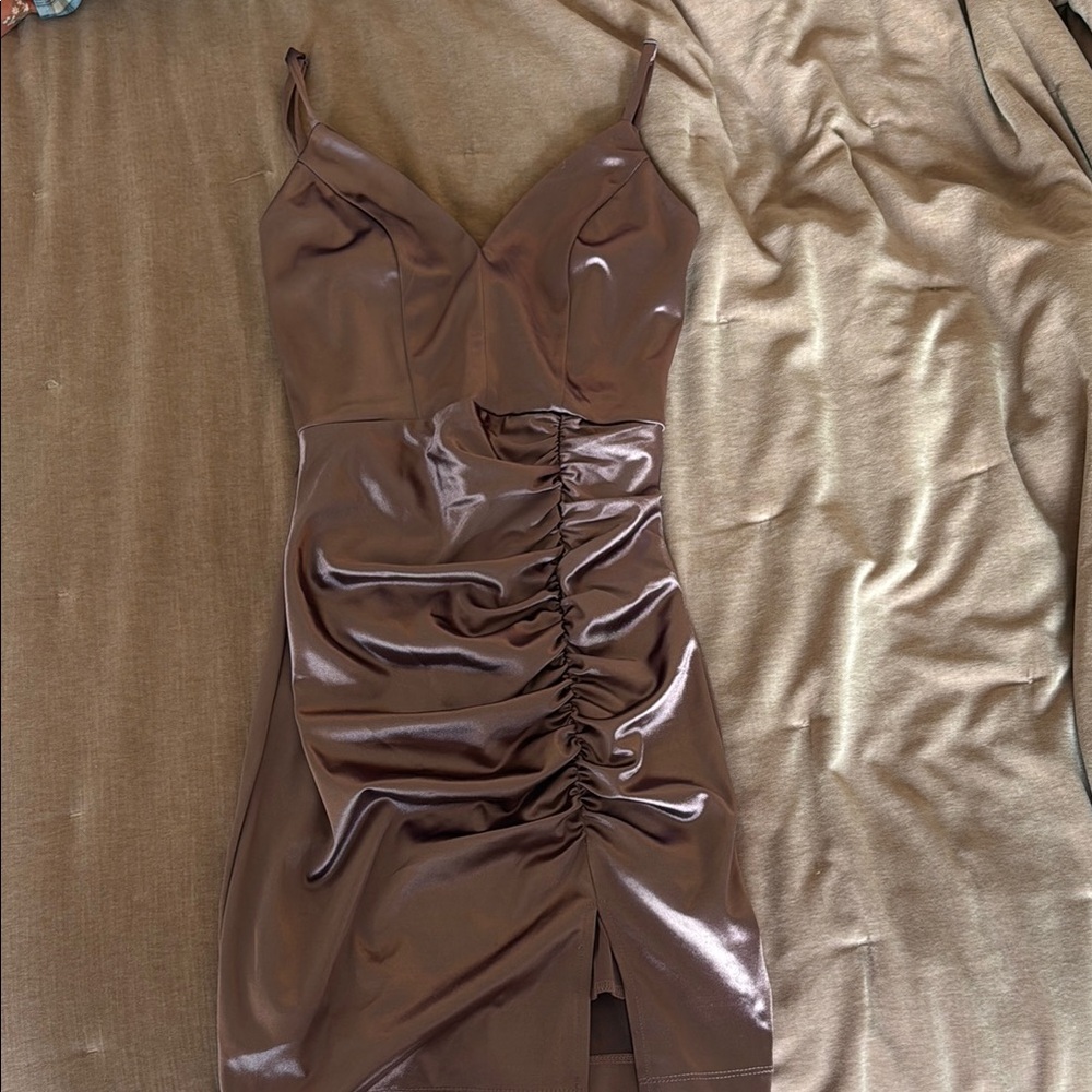 Elegant Metallic Purple Ruched Dress